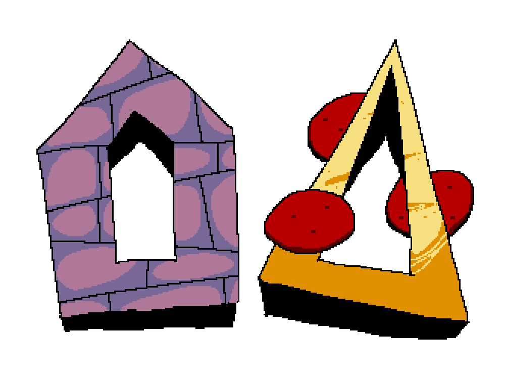 the "pizza tower" logo edited to be in toki pona: the language of good. the logo is written in sitelen pona, an alternate script.